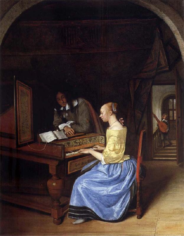Jan Steen A young woman playing a harpsichord to a young man Sweden oil painting art
